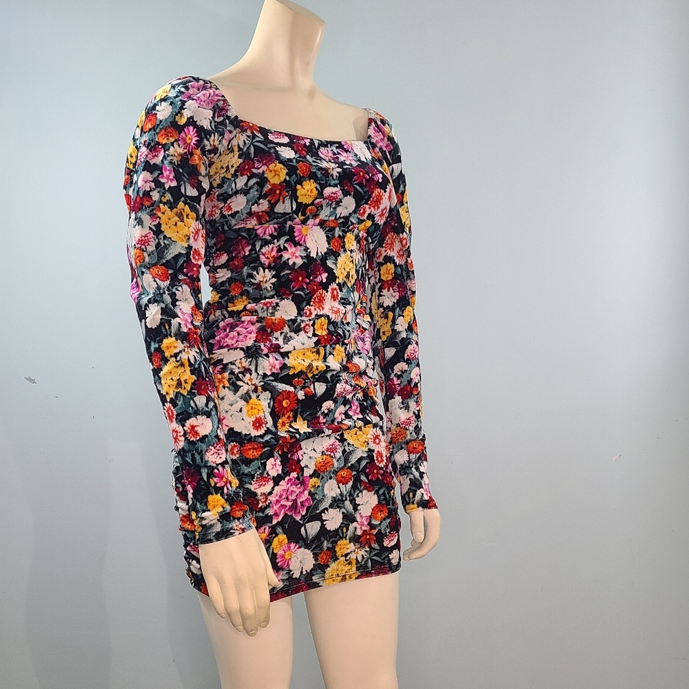 Wild Fable Velvet Floral Mini Dress with Long Sleeves, S